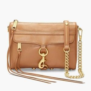 💛 Rebecca Minkoff Camel Tan Leather Mini Mac Tassel Buckle Clutch Bag